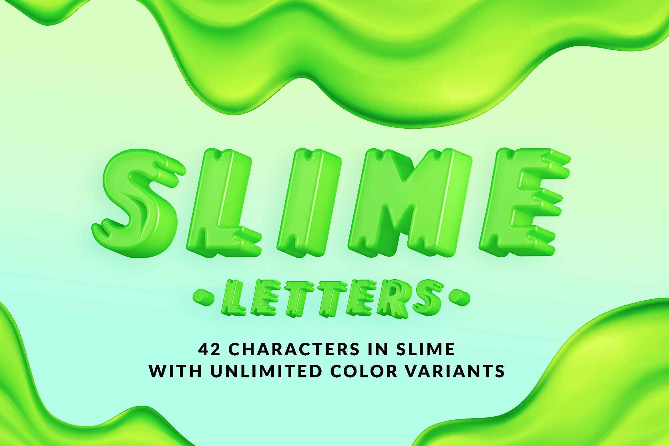 42个高清绿色3D立体字母数字符号设计PNG素材 Slime Letters - 3D Alphabets and Numbers_img_2