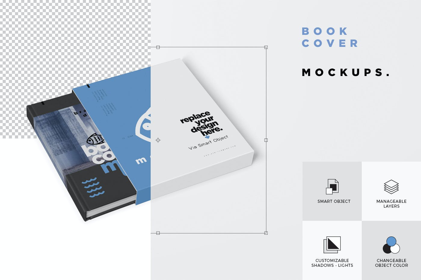 5款带外壳精装书设计展示样机模板 Book Cover & Slide Case Mockups_img_2