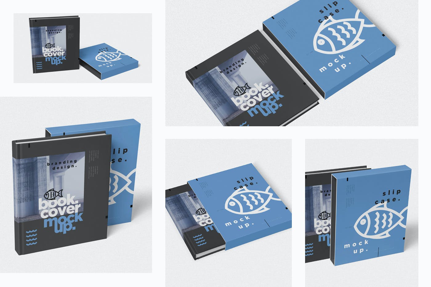 5款带外壳精装书设计展示样机模板 Book Cover & Slide Case Mockups_img_2