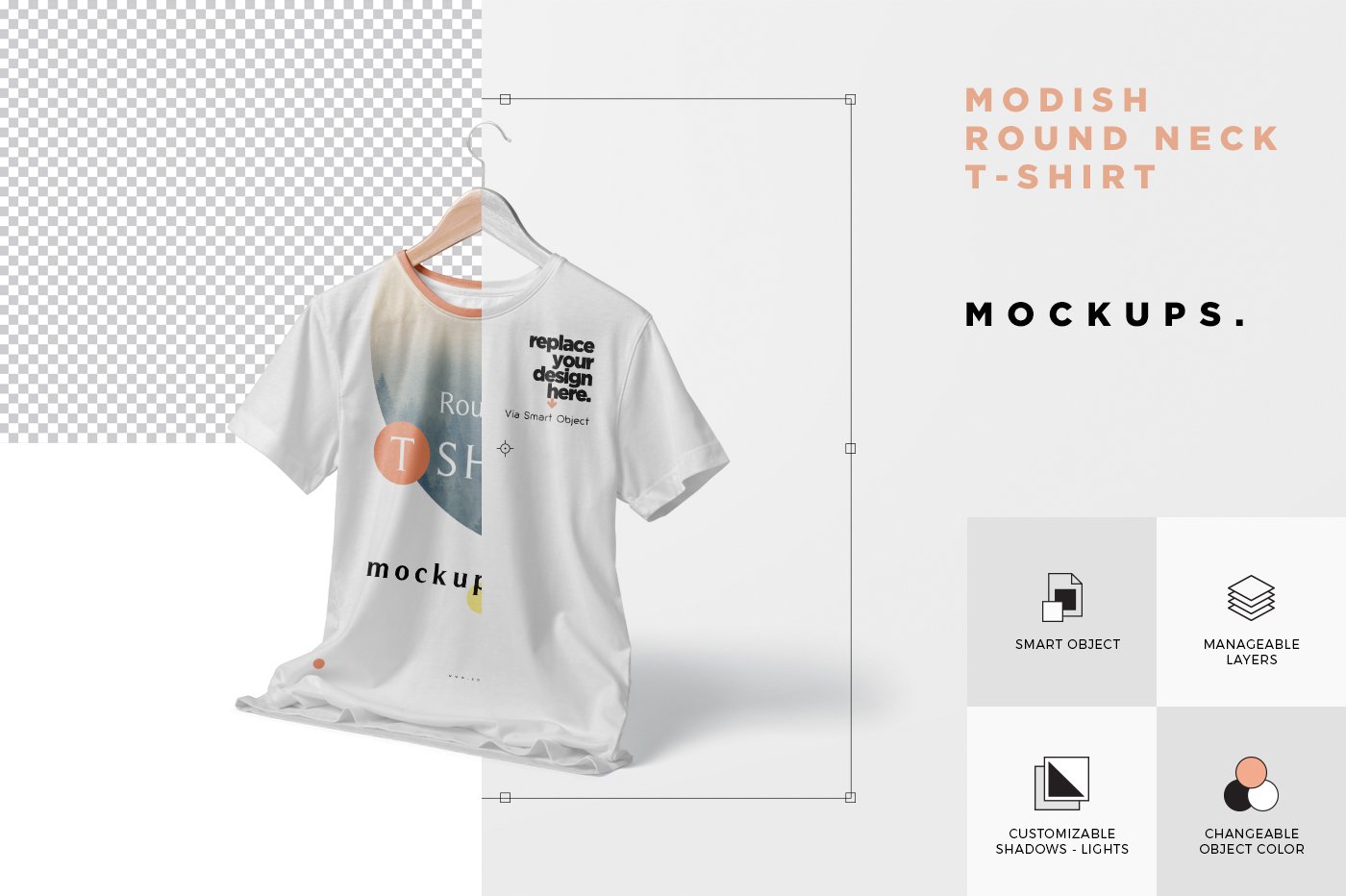 5款圆领T恤印花设计展示样机 Modish Round Neck T-Shirts Mockups_img_2