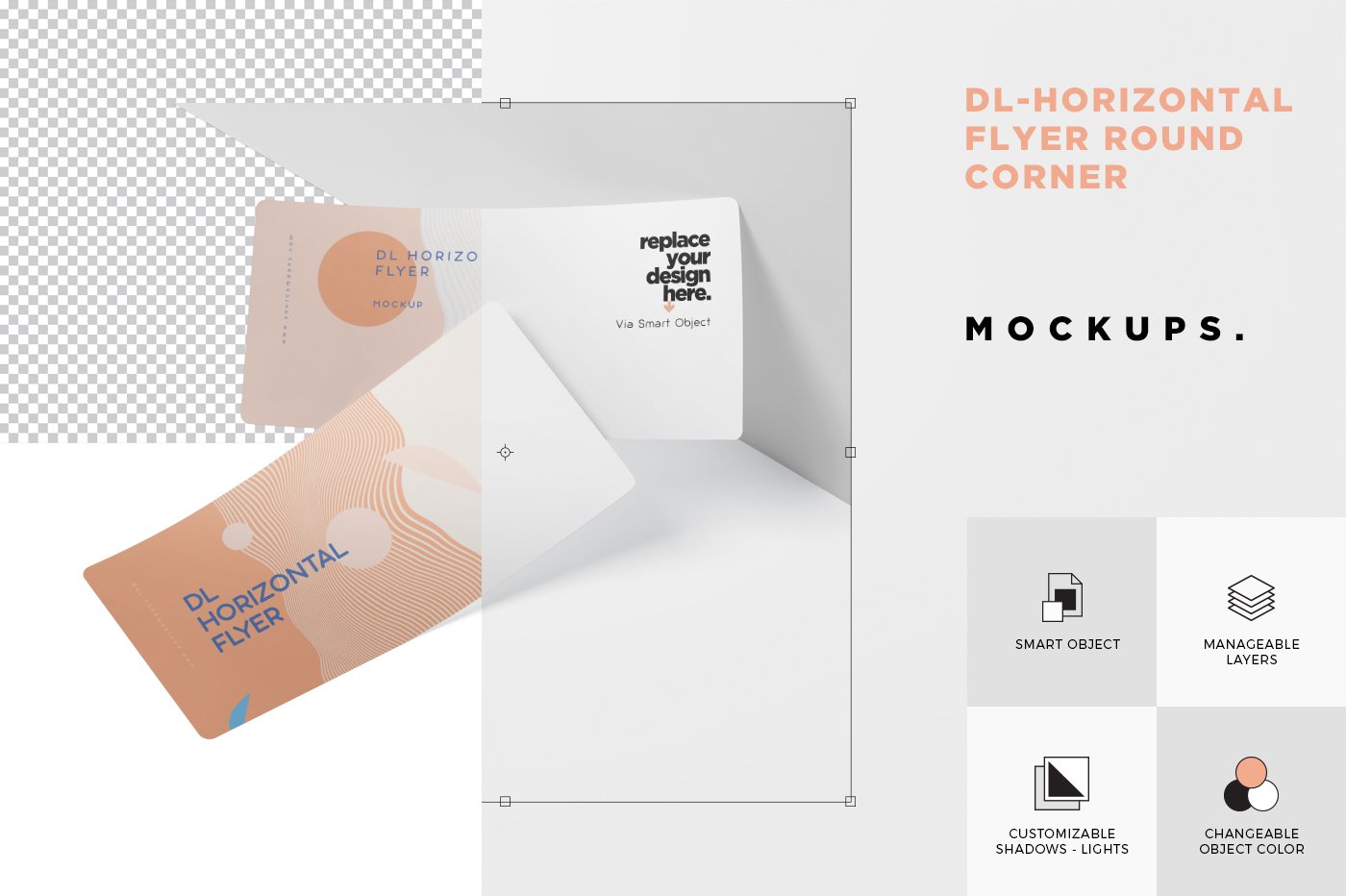 水平圆角传单设计展示样机 DL Horizontal Flyer Round Corner Mockup Set_img_2