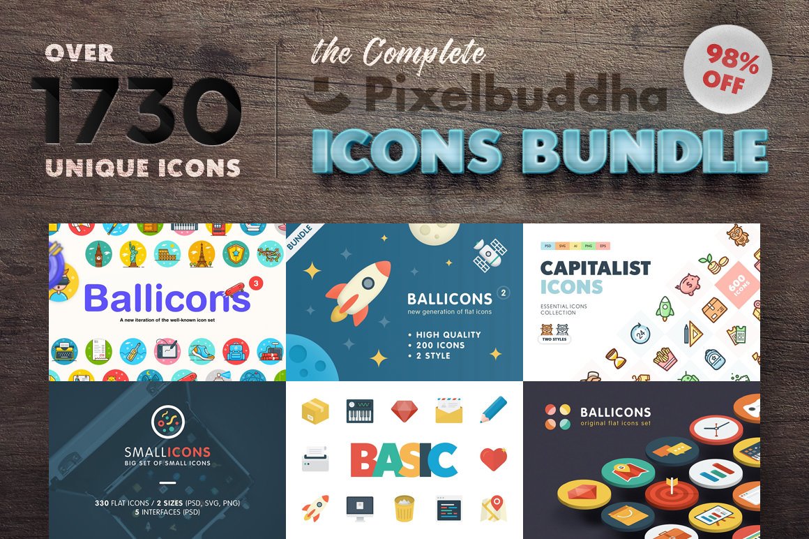 1730+高品质APP应用动画设计矢量图标素材 Complete Pixelbuddha Icons Bundle_img_2