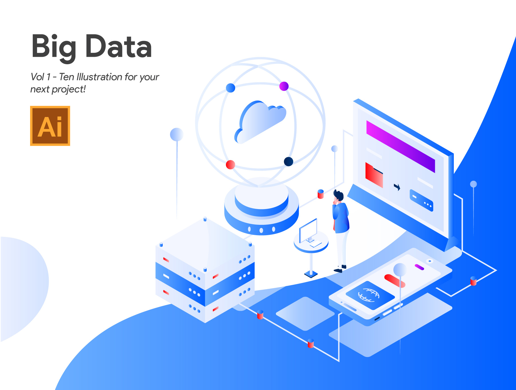 10款大数据网页设计2.5D矢量概念插画素材 Big Data Illustration Vol 1_img_2