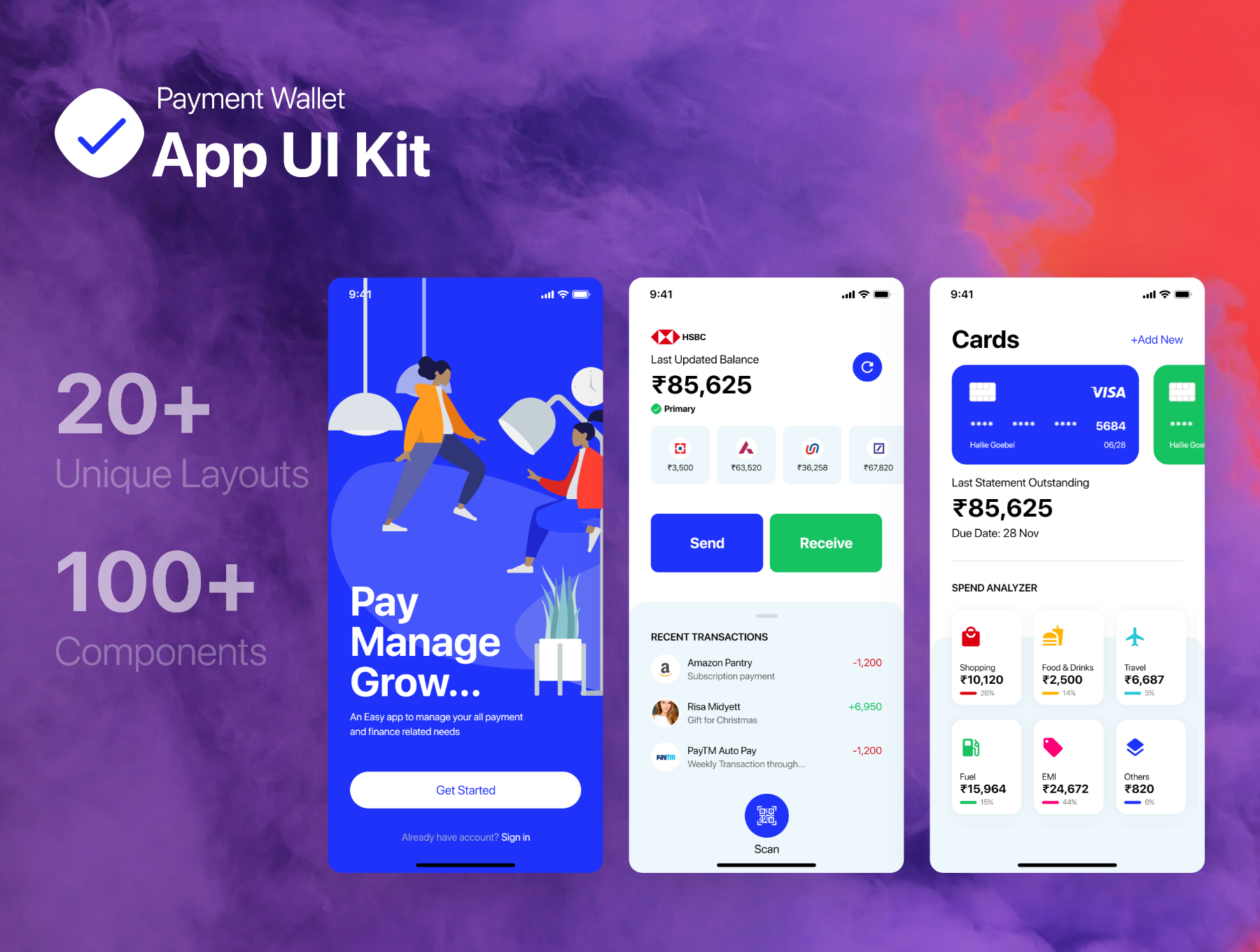 付款支付电子钱包APP应用设计UI套件 Payment Wallet App UI Kit_img_2