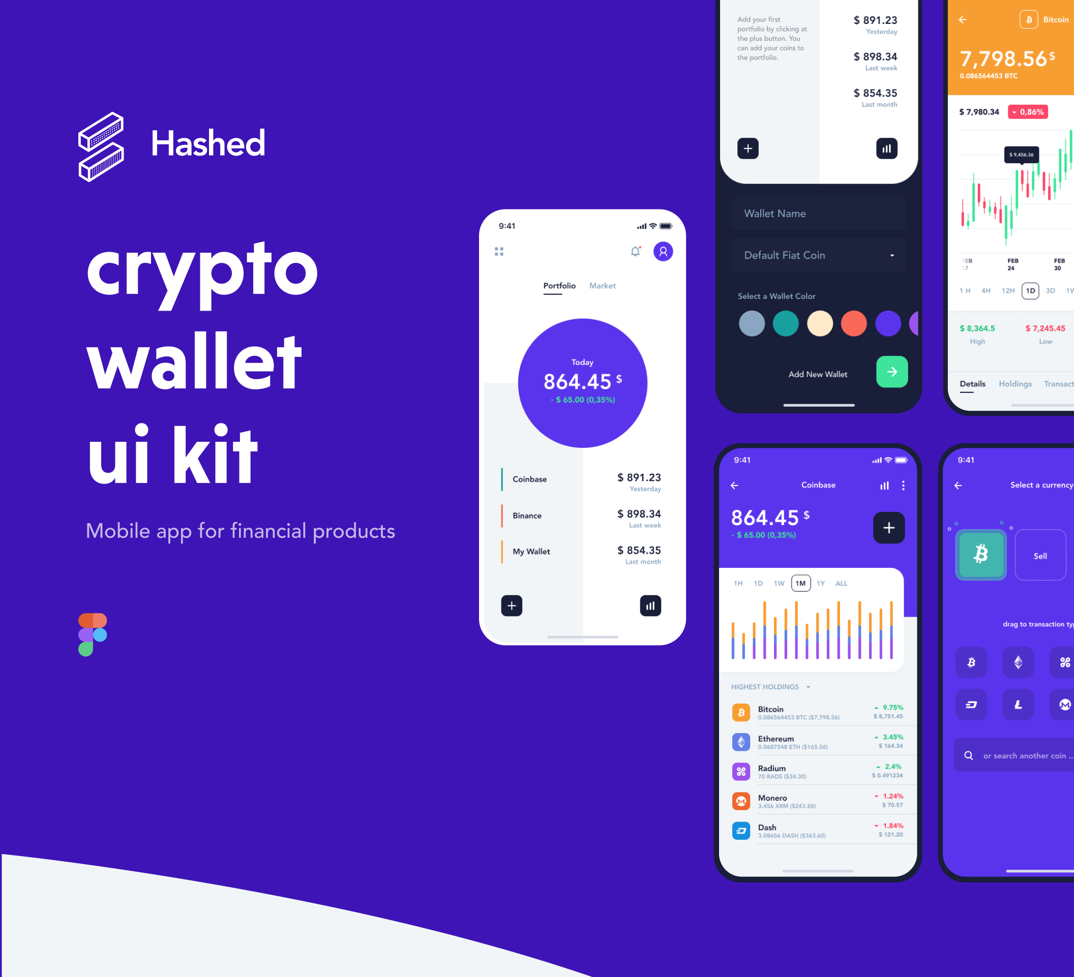 现代金融加密货币电子钱包APP应用设计UI套件 Hashed Wallet UI Kit_img_2