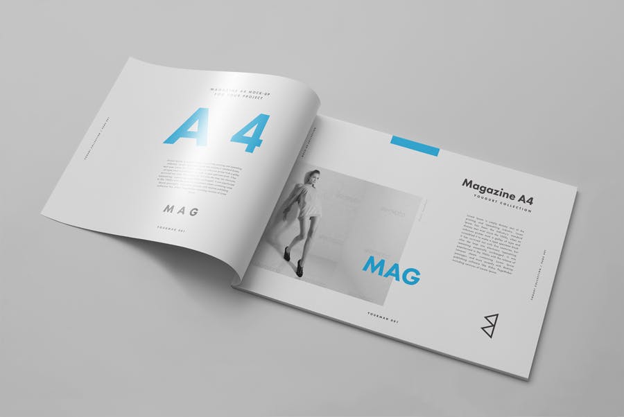 8款横向A4画册杂志设计展示样机模板 Horizontal A4 Magazine Mockup 2_img_2