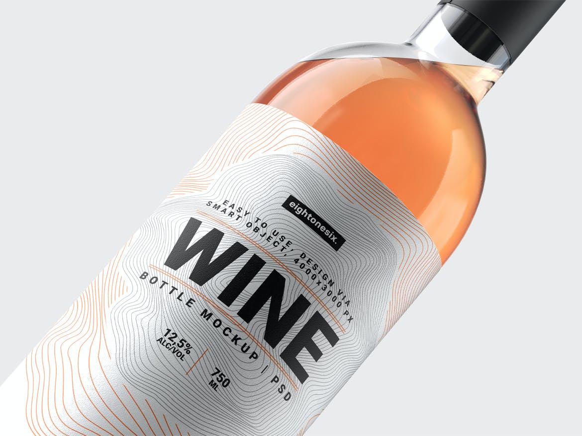 葡萄酒瓶标签设计样机模板 Wine Bottle Mockup Template_img_2