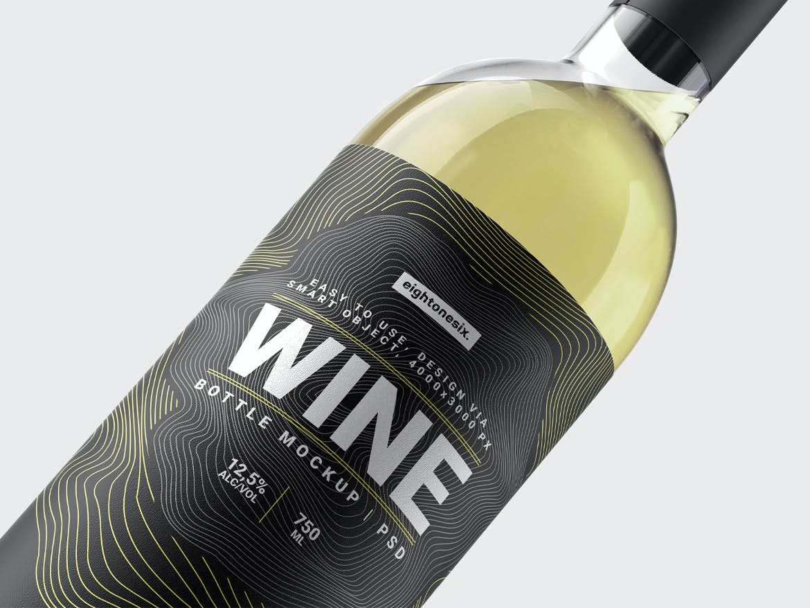 葡萄酒瓶标签设计样机模板 Wine Bottle Mockup Template_img_2