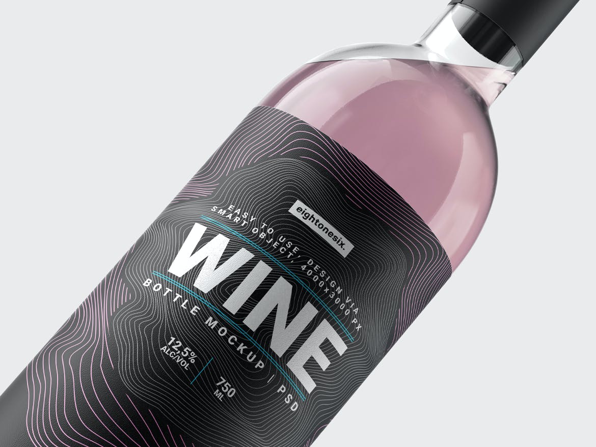 葡萄酒瓶标签设计样机模板 Wine Bottle Mockup Template_img_2