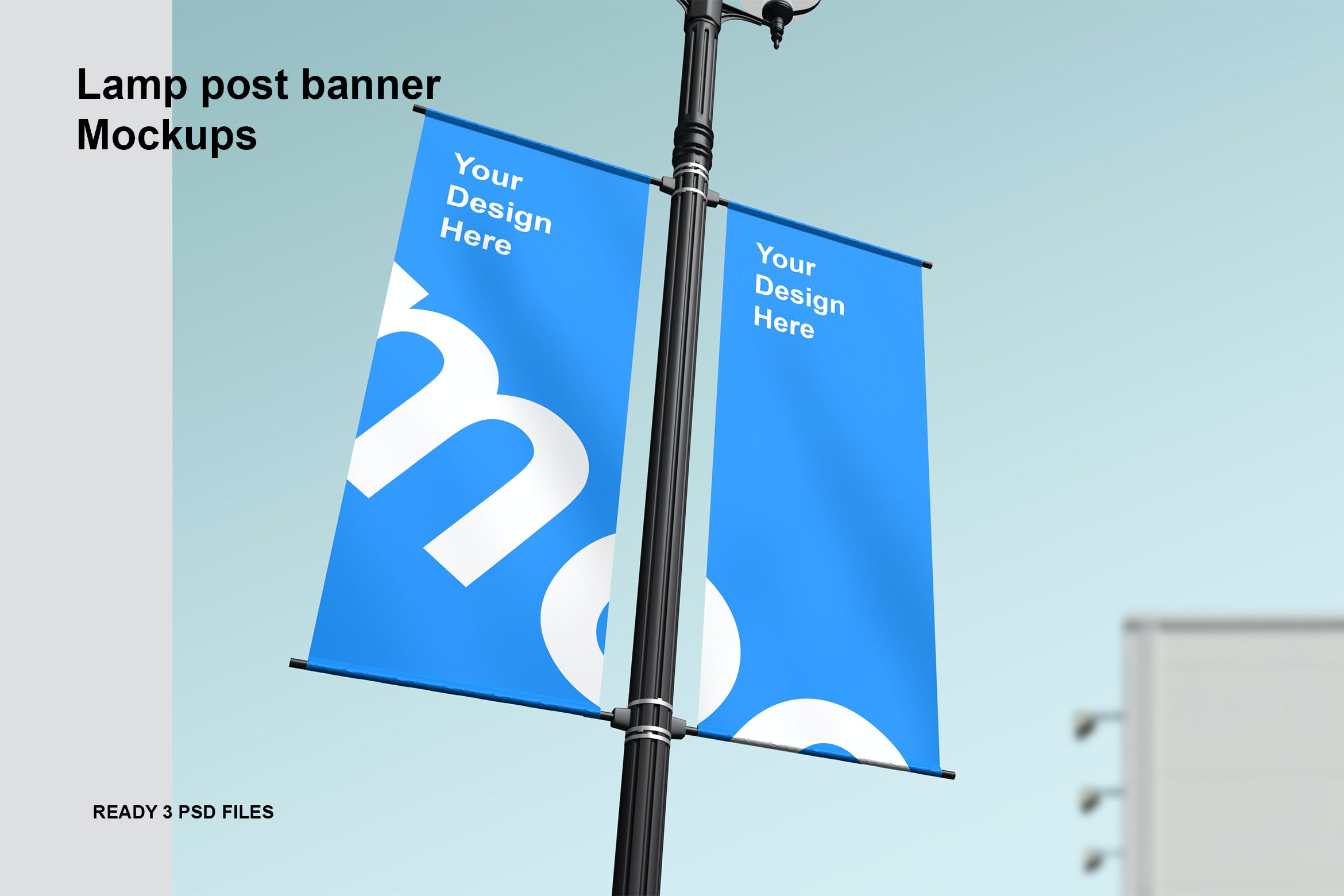 城市灯柱旗帜横幅广告样机 Lamp Post Banner Mockup_img_2