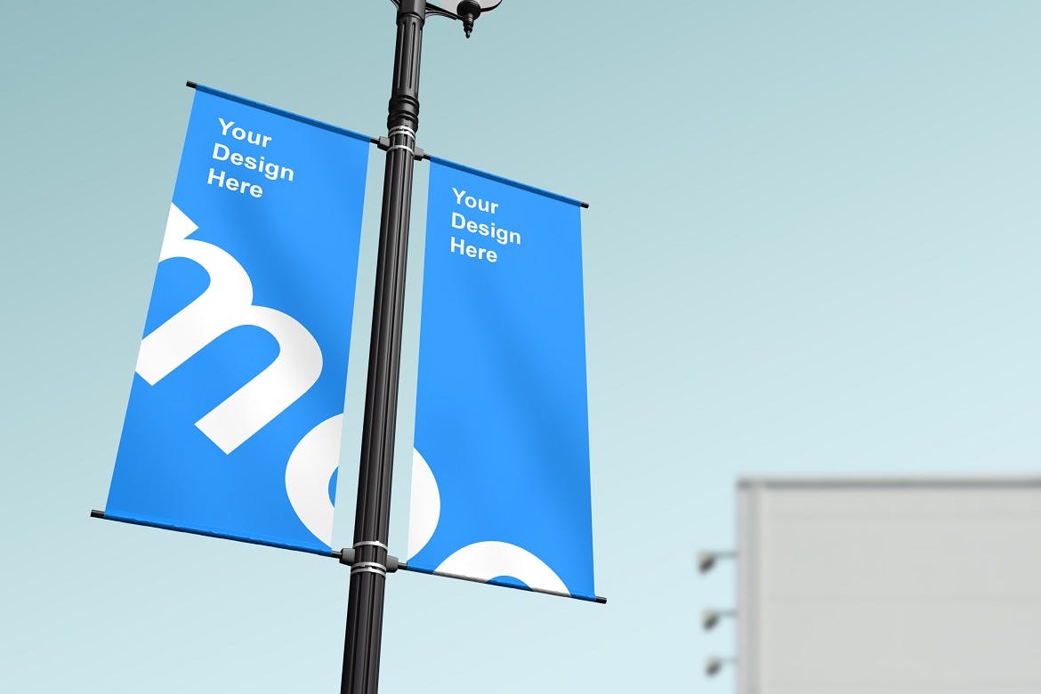 城市灯柱旗帜横幅广告样机 Lamp Post Banner Mockup_img_2