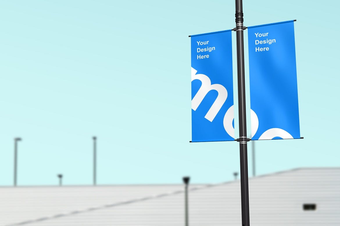 城市灯柱旗帜横幅广告样机 Lamp Post Banner Mockup_img_2