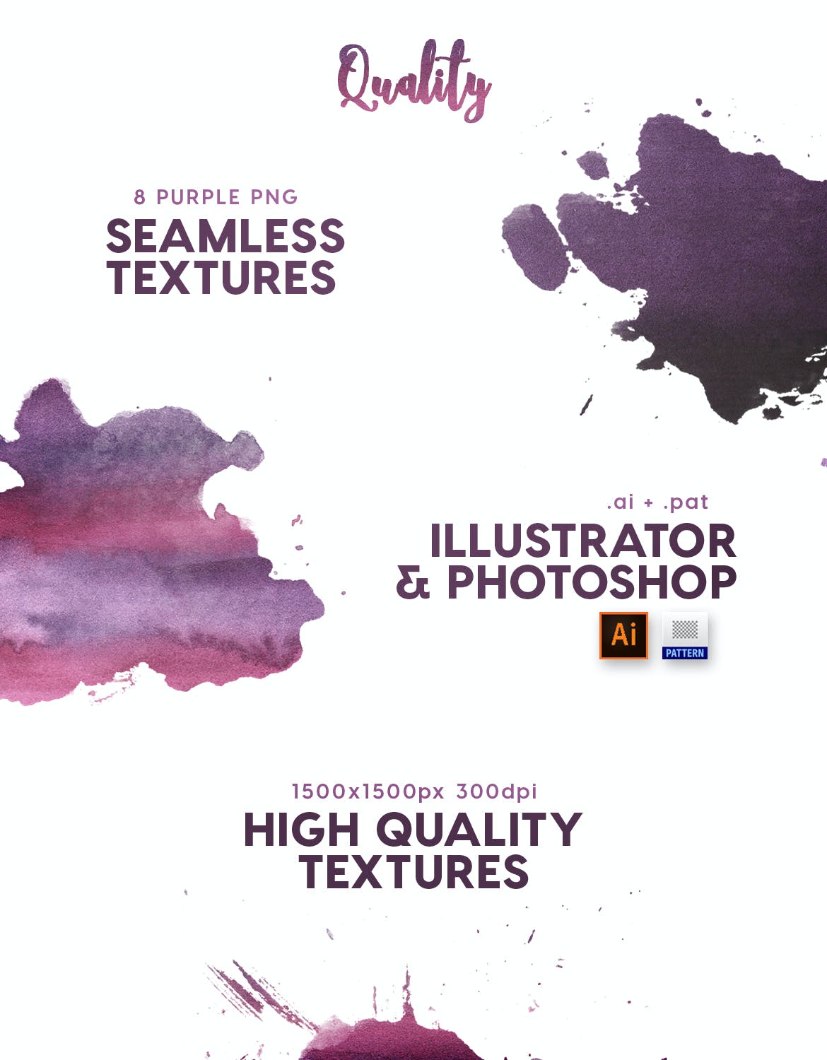 紫色手绘水彩无缝背景纹理素材 Watercolor Seamless Textures - Purple Pack_img_2