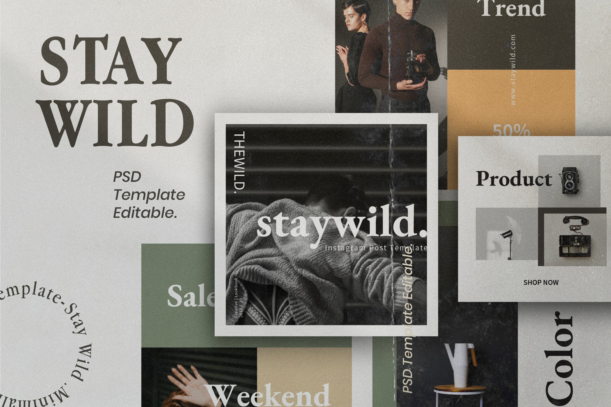 服装主题品牌推广社交新媒体海报模板 Staywild - Instagram Pack Bundle_img_2