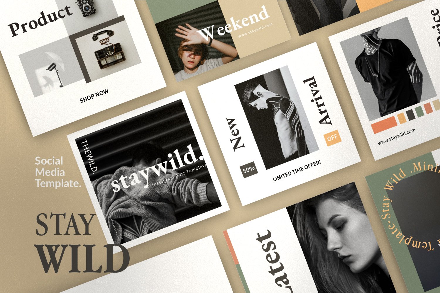 服装主题品牌推广社交新媒体海报模板 Staywild - Instagram Pack Bundle_img_2