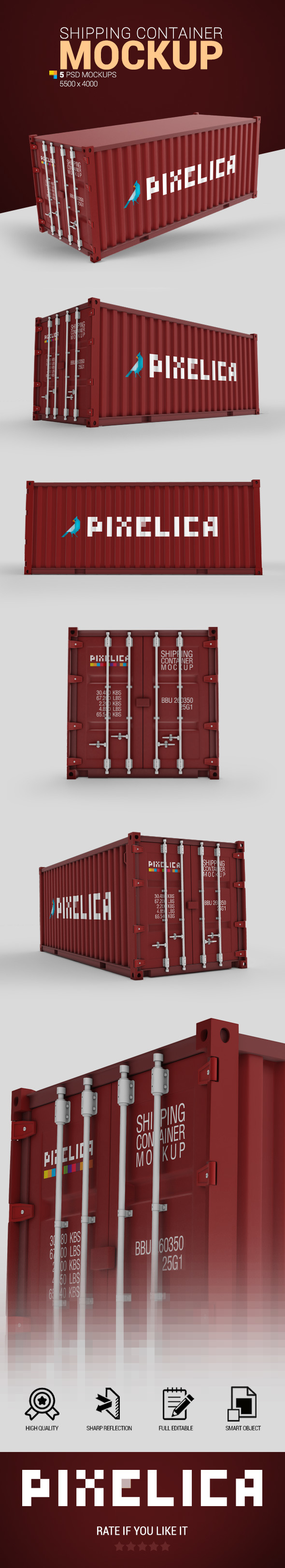 5款运输集装箱印花设计展示样机 Shipping Container Mockup_img_2