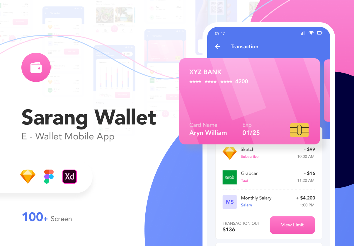 现代时尚电子钱包APP应用程序设计UI套件 Sarang Wallet - E wallet Mobile App_img_2