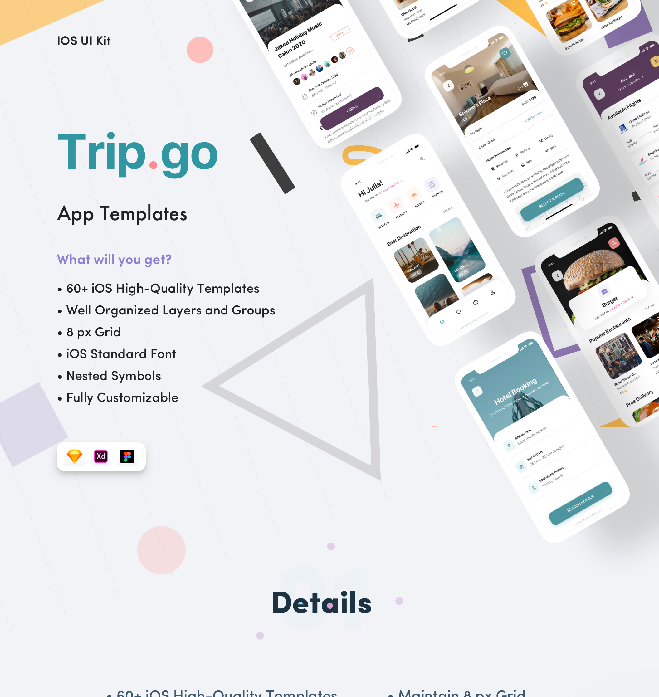 高清酒店预定APP应用程序设计UI套件 Trip Go Travel App UI Kit_img_2