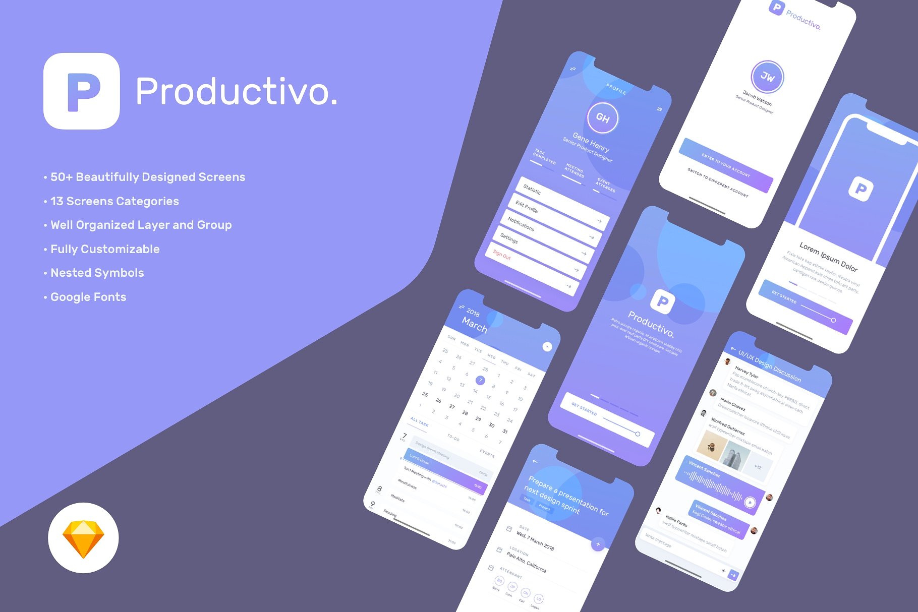 精美项目提醒社交APP应用设计UI套件 Productivo Mobile UI Kit_img_2