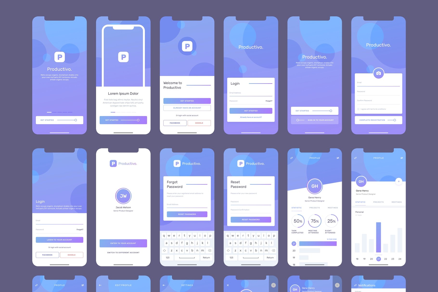 精美项目提醒社交APP应用设计UI套件 Productivo Mobile UI Kit_img_2