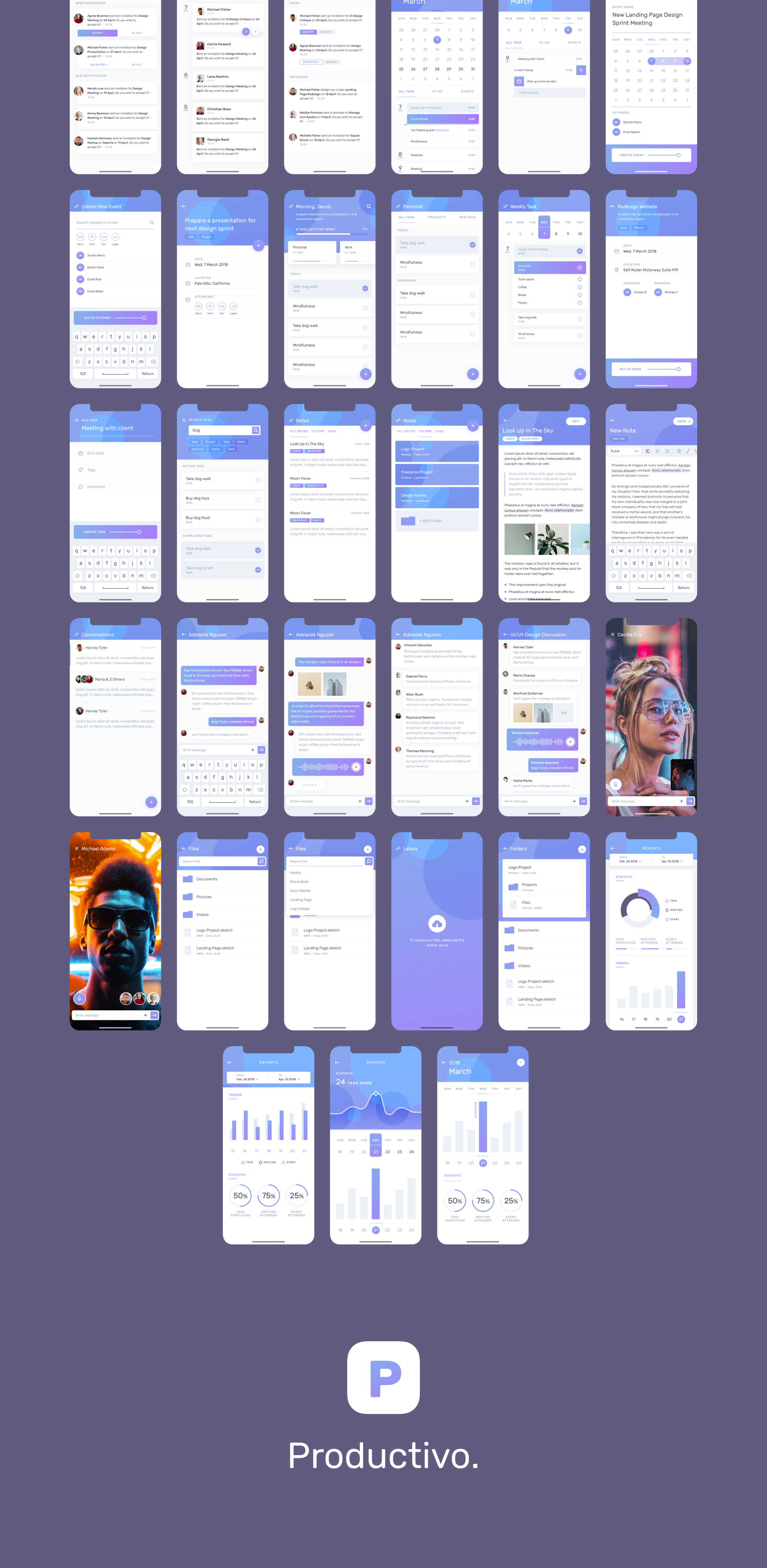 精美项目提醒社交APP应用设计UI套件 Productivo Mobile UI Kit_img_2