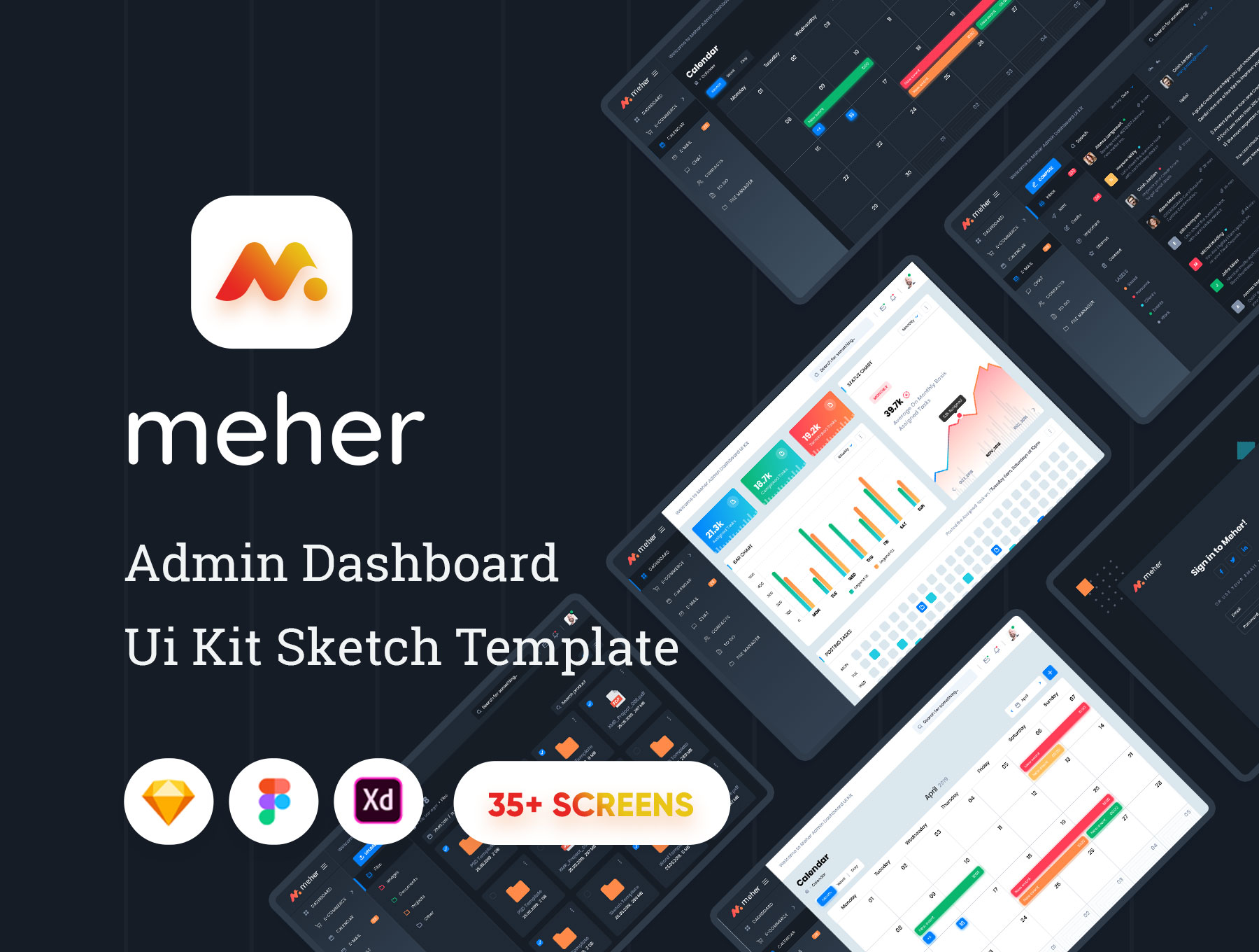 网站后台管理仪表板UI界面设计Sketch模板 Meher - Admin Dashboard Ui Kit Sketch Template_img_2