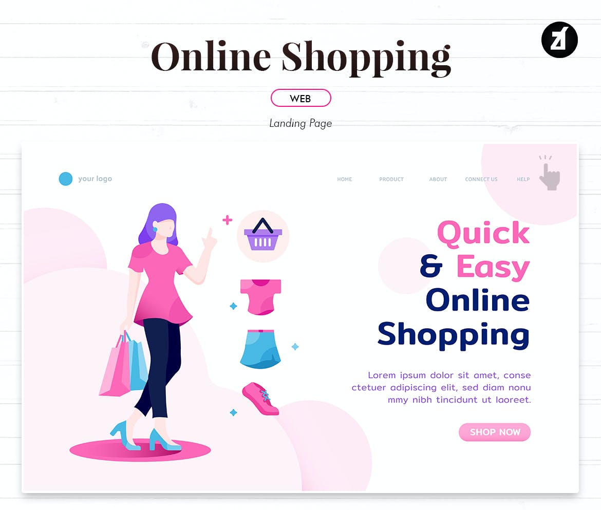 女孩在线购物2.5D概念矢量插画素材 Online Shopping For Woman Templates_img_2