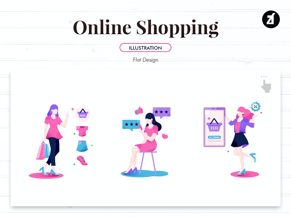 女孩在线购物2.5D概念矢量插画素材 Online Shopping For Woman Templates_img_2