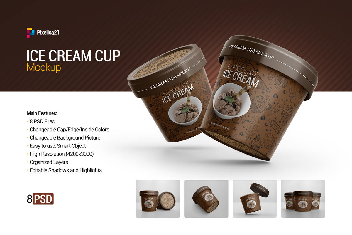 8款冰淇淋杯设计展示样机模板 Ice Cream Cup Mockup_img_2