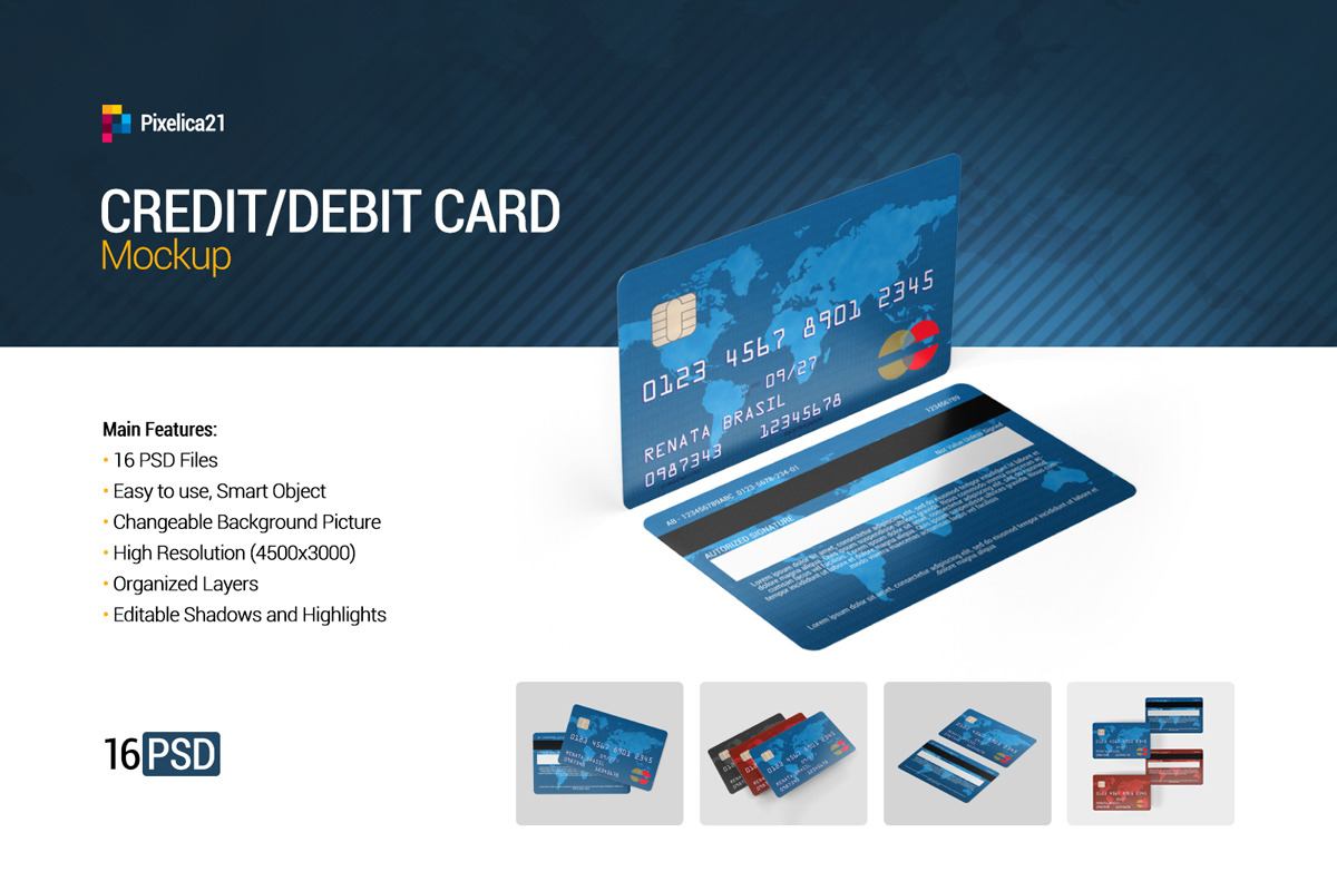 16款银行信用卡/借记卡片设计展示样机模板 Credit / Debit Card Mockup_img_2