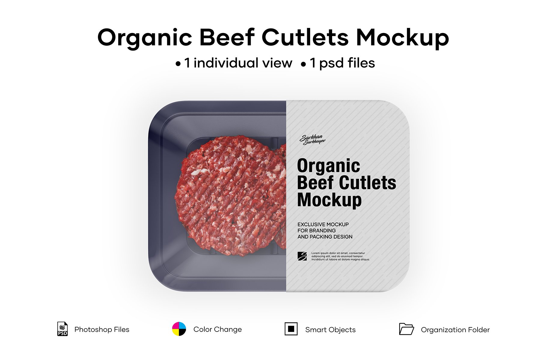 有机牛肉饼托盘设计展示样机 Organic Beef Cutlets Mockup_img_2