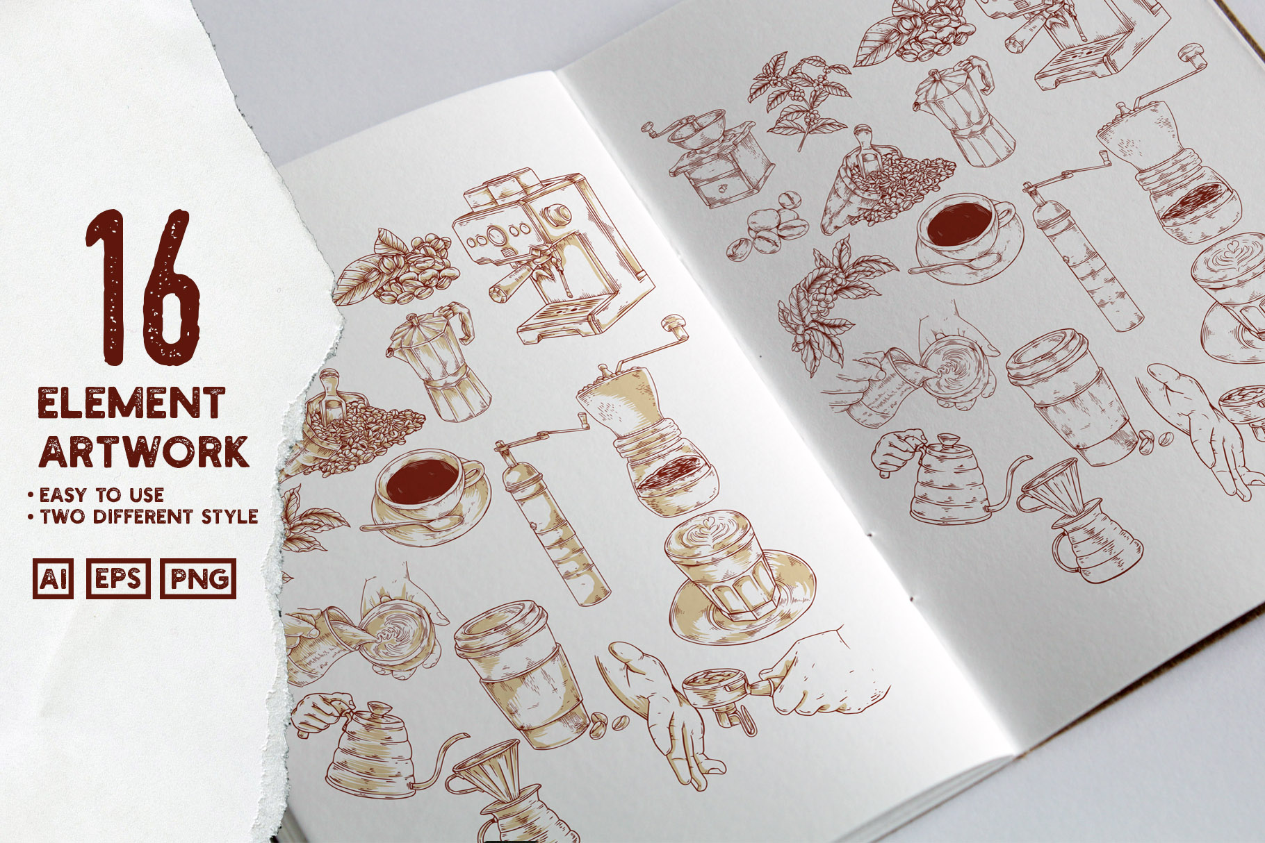 复古老式咖啡品牌LOGO插图元素设计矢量模板 Vintage Coffee Illustration Kit_img_2