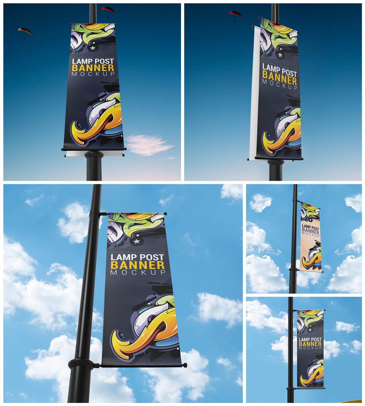 9款灯柱广告旗帜设计展示样机 Lamp Post Banner Mockup_img_2