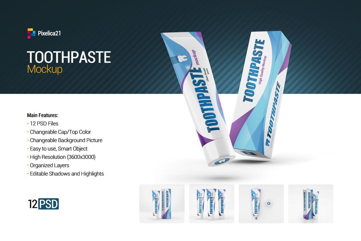 12款牙膏包装纸盒设计展示样机 Toothpaste Mockup_img_2