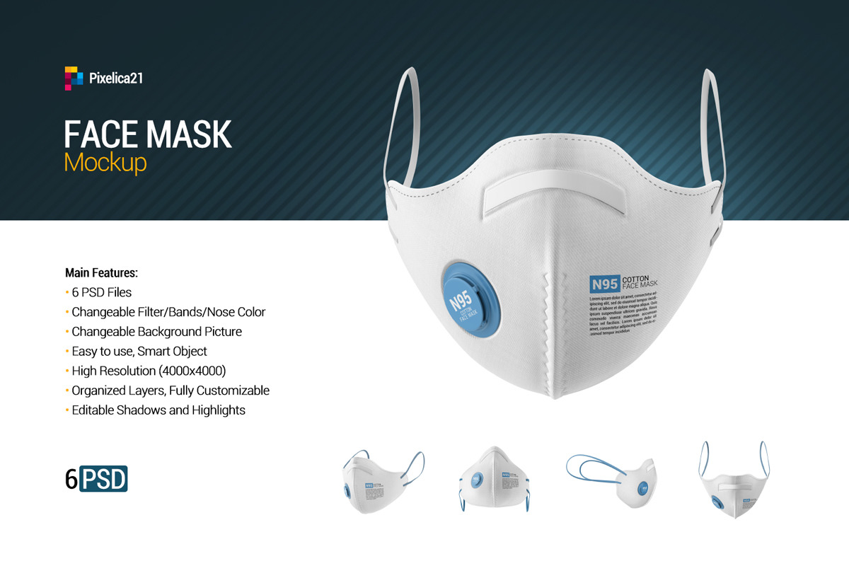 N95防护面罩口罩设计展示样机 Face Mask Mockup_img_2