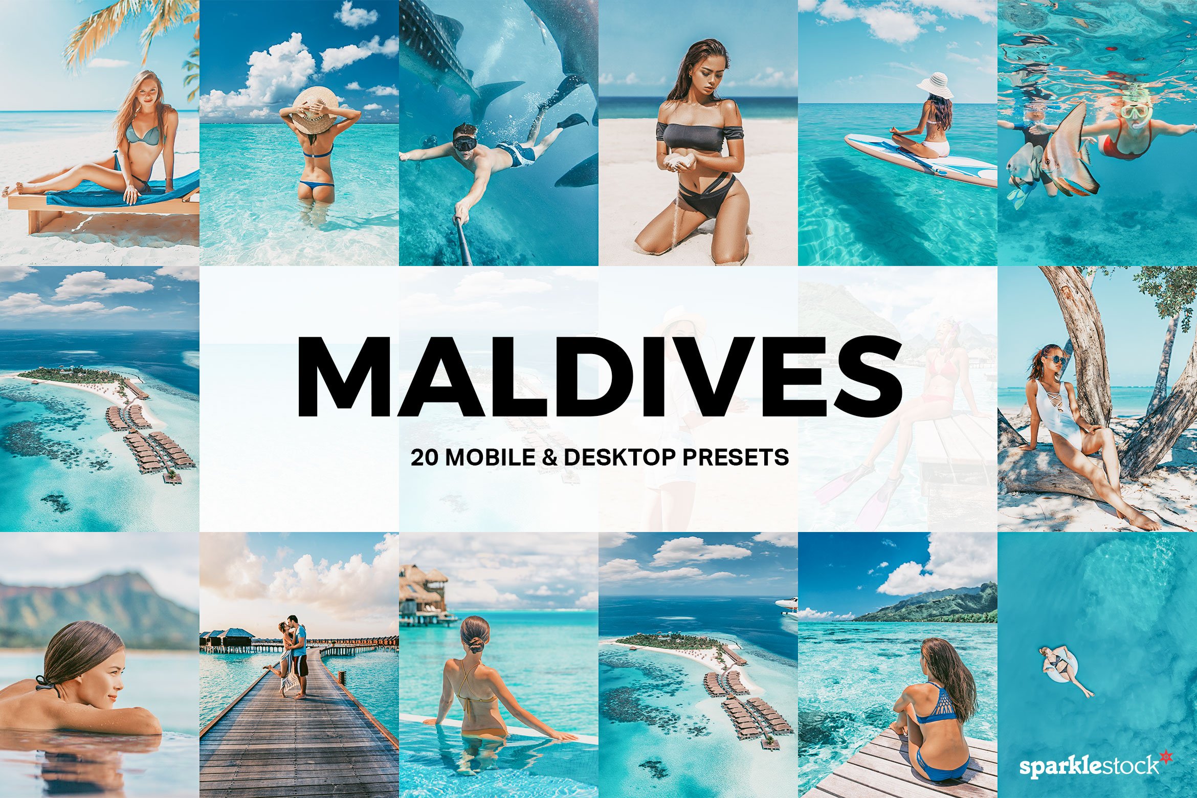 20款明亮水蓝色色调照片滤镜LR预设模板 20 Maldives Lightroom Presets LUTs_img_2