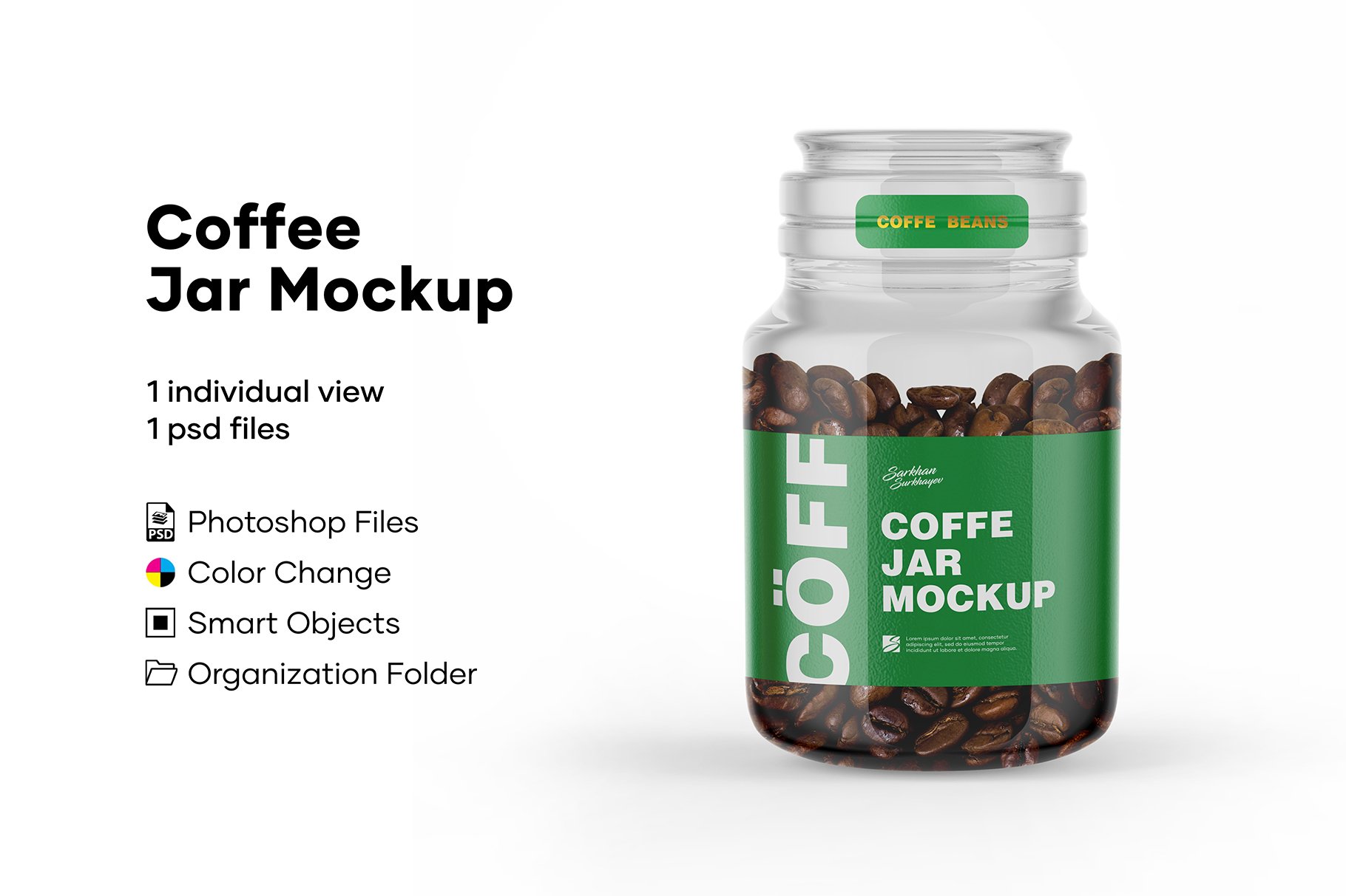 咖啡豆玻璃密封罐样机模板 Coffee Jar Mockup_img_2