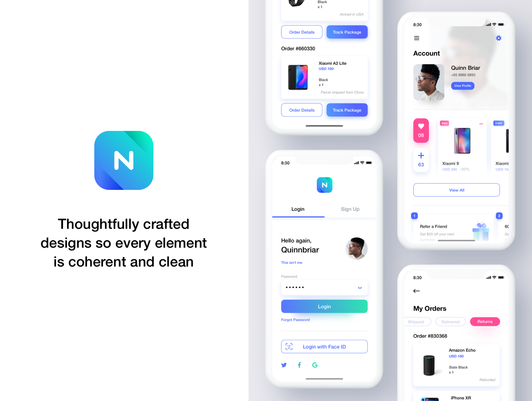 优雅电子商城APP应用设计UI套件素材 Neura E-commerce UI Kit_img_2