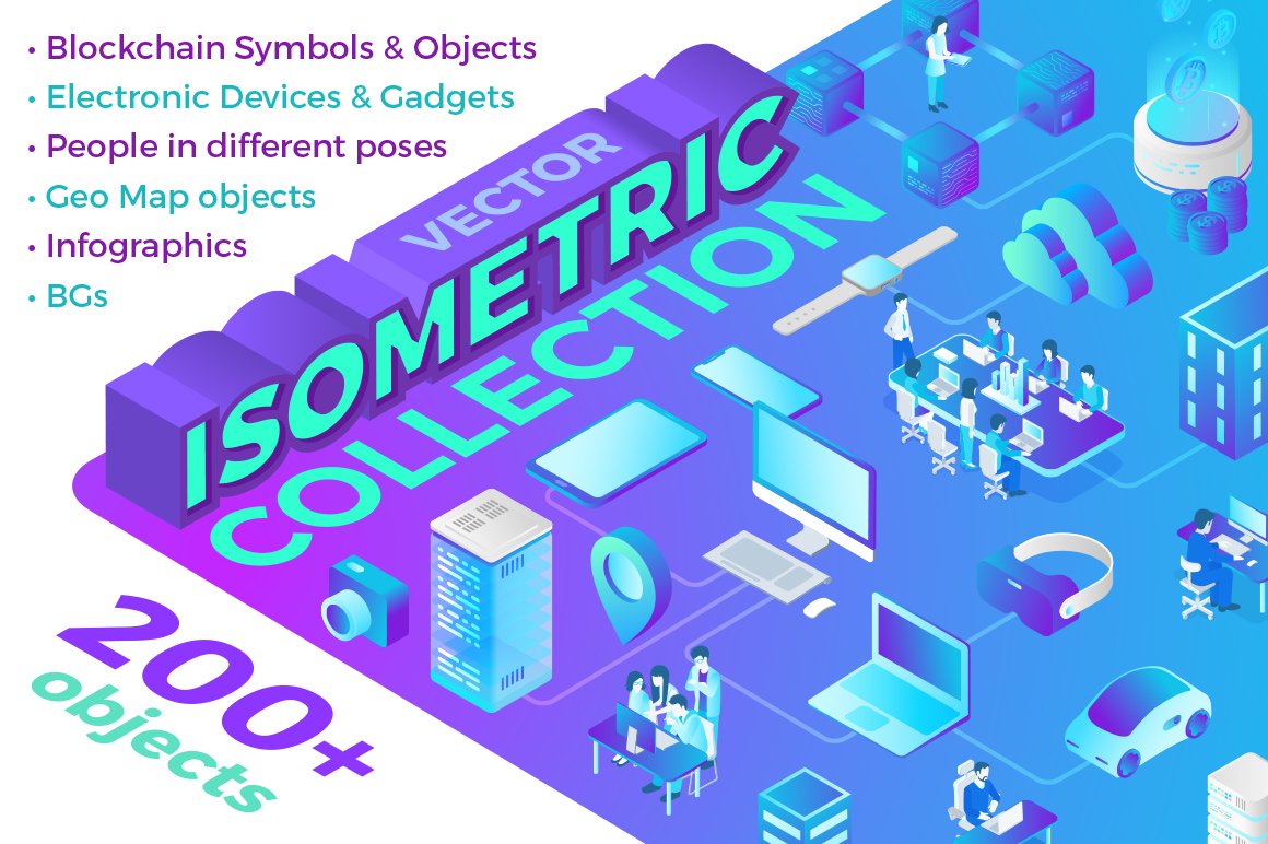 等距区块链主题平面矢量素材集合 Isometric Flat Vector Collection_img_2