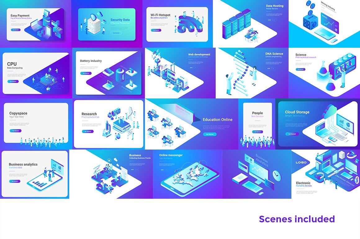 等距区块链主题平面矢量素材集合 Isometric Flat Vector Collection_img_2