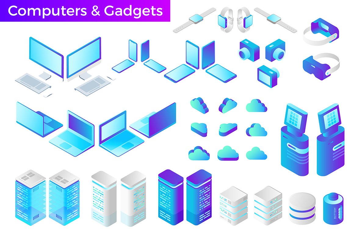 等距区块链主题平面矢量素材集合 Isometric Flat Vector Collection_img_2