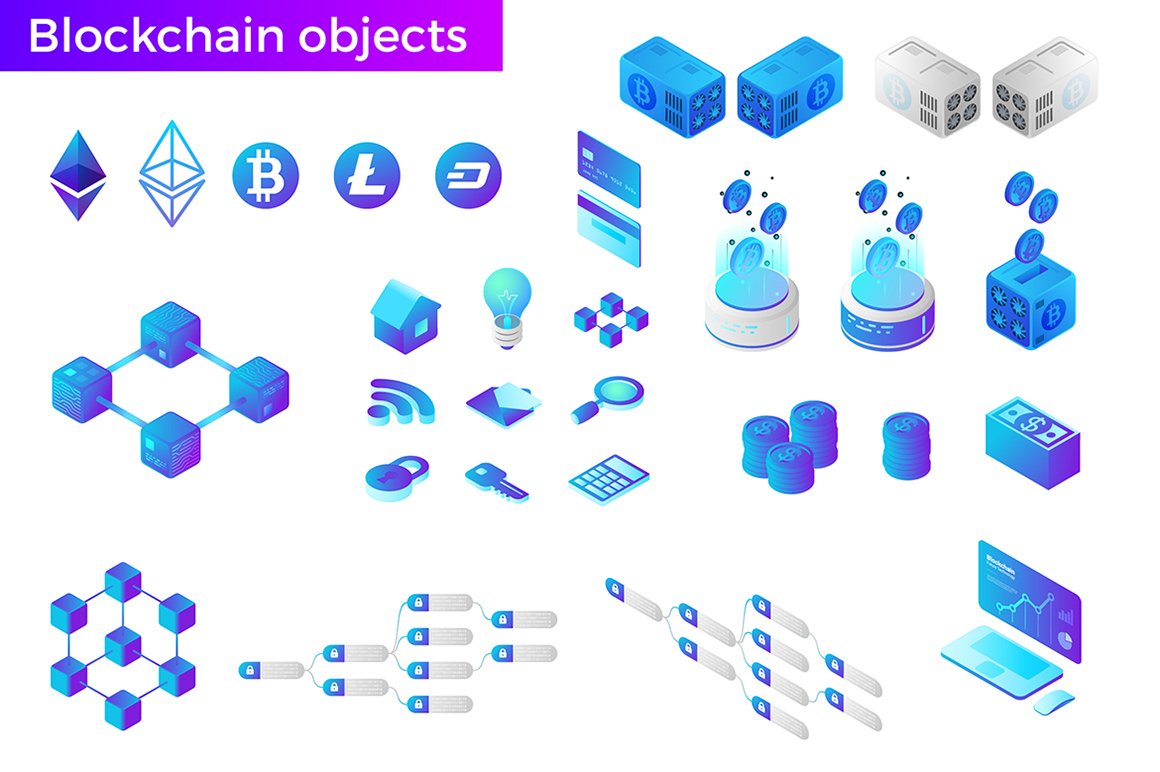 等距区块链主题平面矢量素材集合 Isometric Flat Vector Collection_img_2