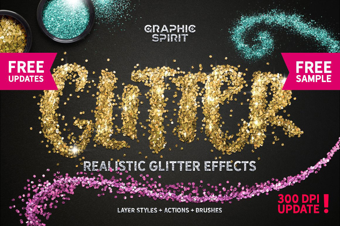 24种多色六边形闪光效果PS样式笔刷动作 GLITTER PRO Styles, Actions, Brushes_img_2