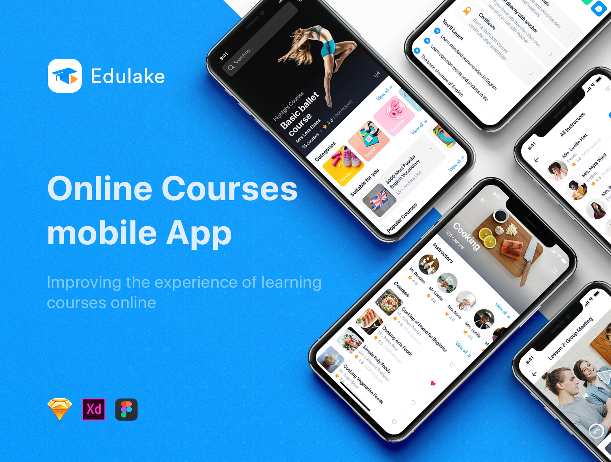 在线教育学习课程应用程序UI界面设计KIT套件 Edulake - Online Course mobile UI Kit_img_2