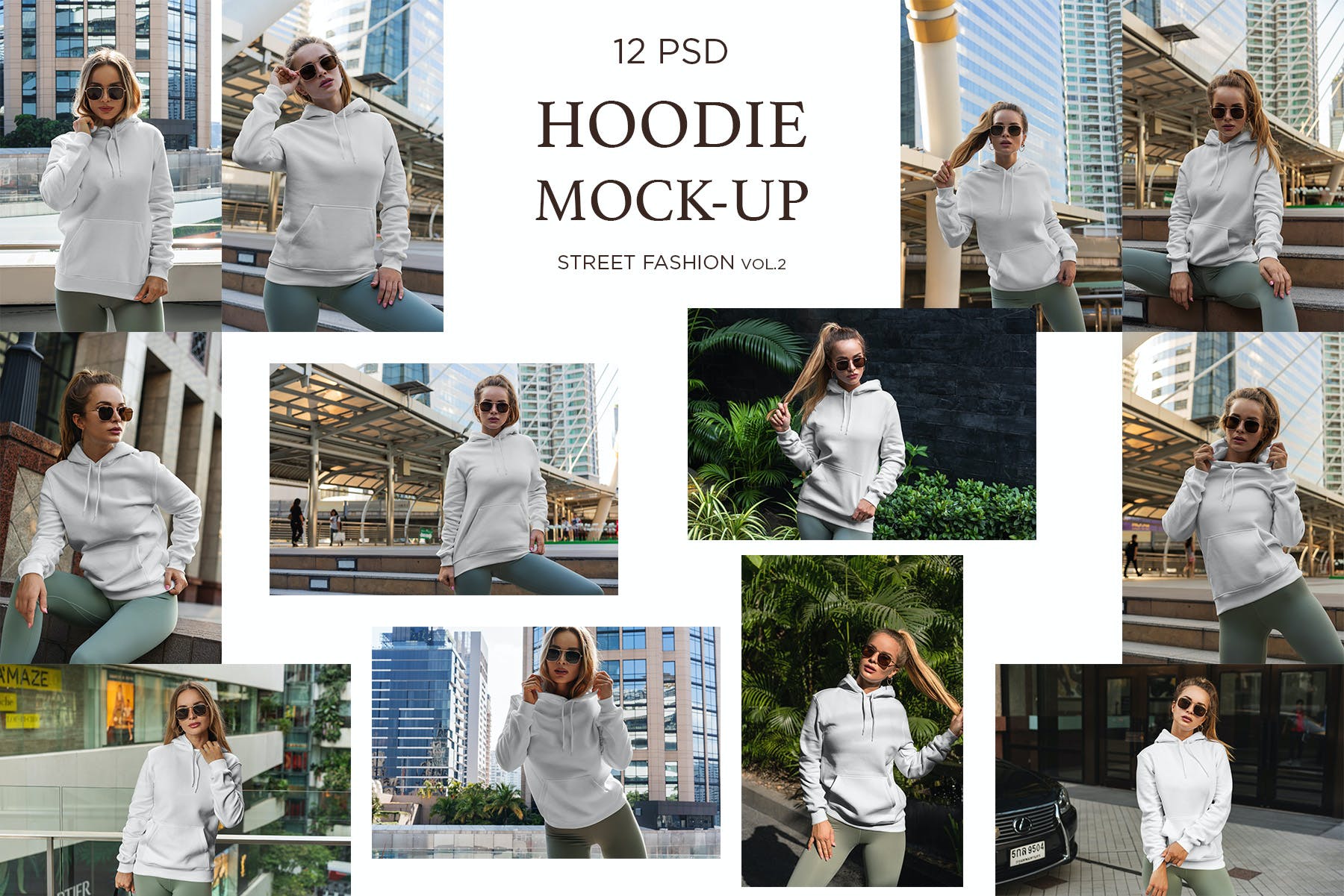 12个女孩连衣帽卫衣印花设计展示样机 Hoodie Mockup Street Fashion Vol.2_img_2