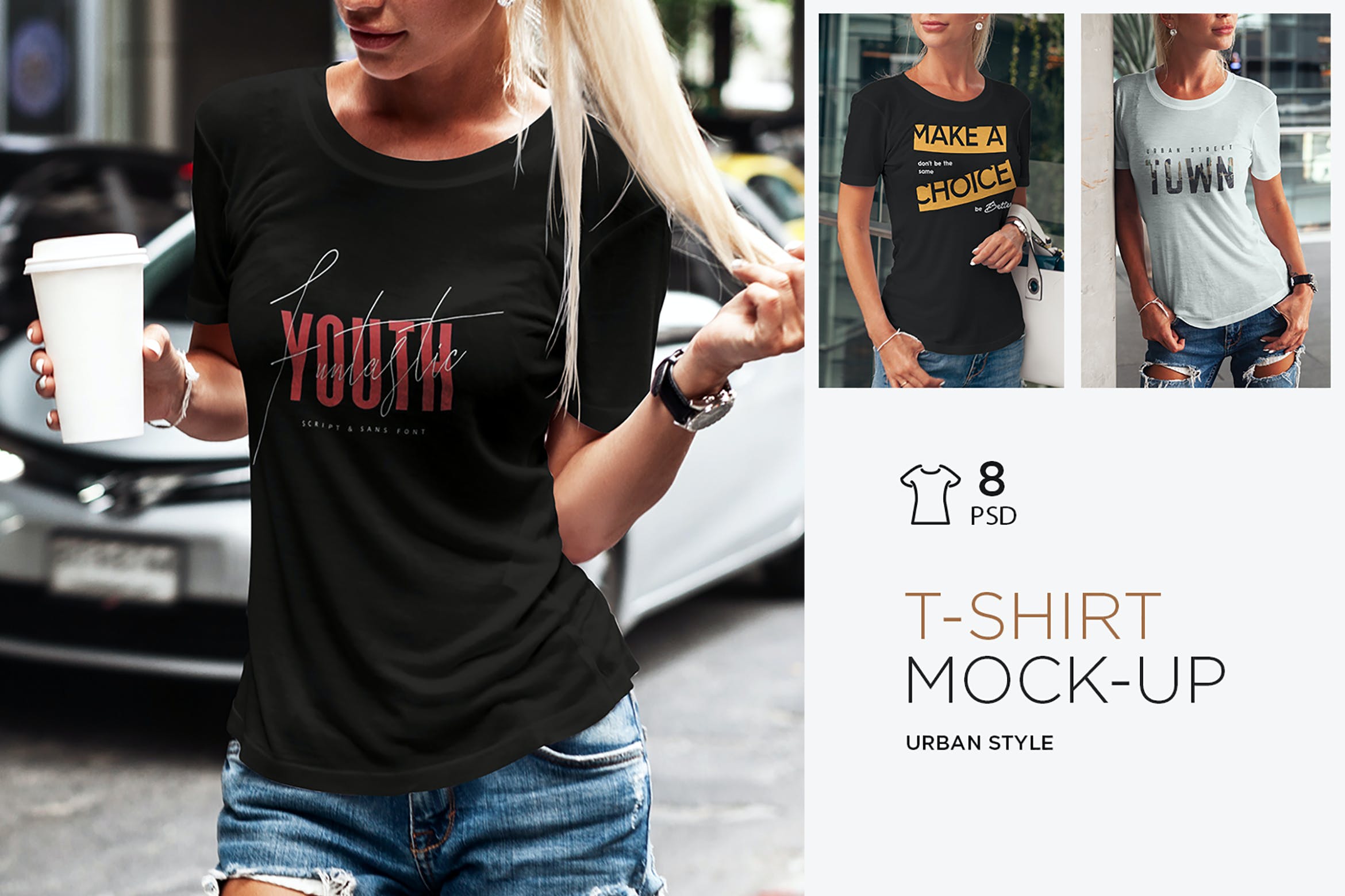 8款都市女孩T恤半袖印花设计样机 T-Shirt Mockup Urban Style_img_2