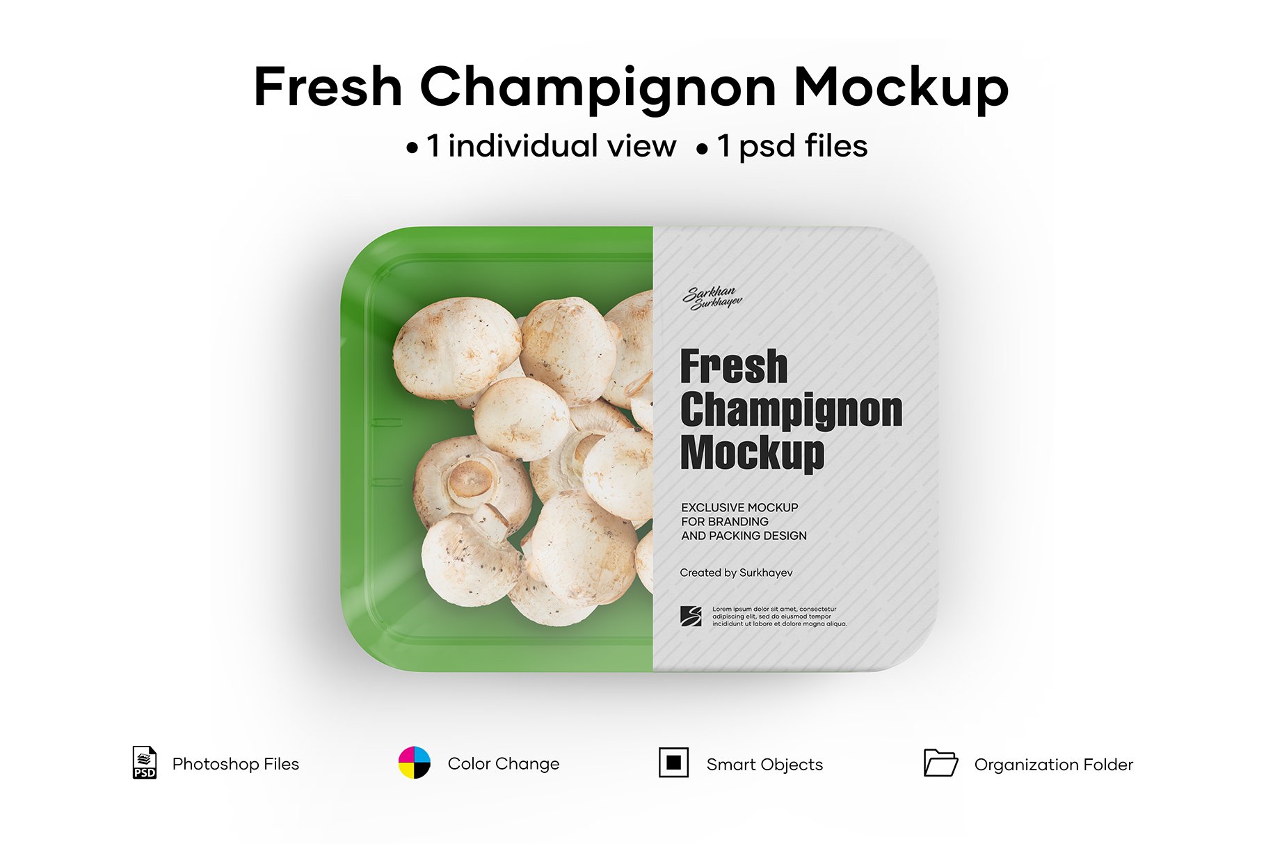 香菇塑料托盘设计展示样机 Plastic Tray With Champignon Mockup_img_2