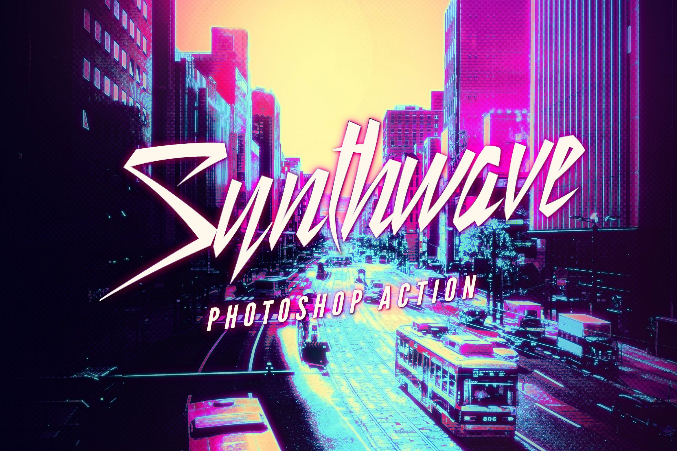 80年代复古蒸汽波效果照片处理PS动作 Synthwave Photoshop Action_img_2