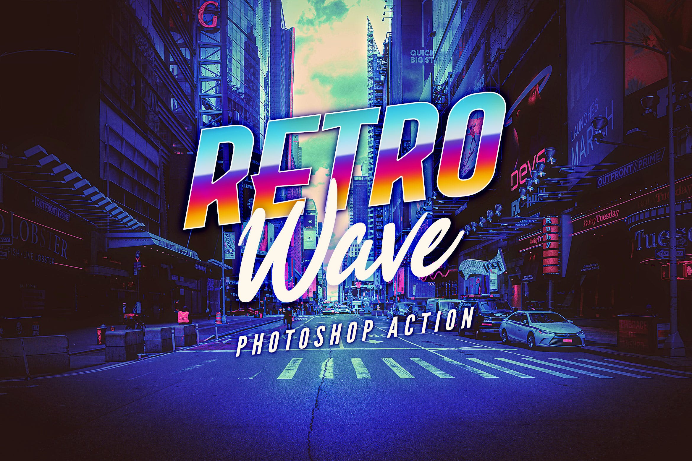 80年代复古赛博朋克效果图片处理PS动作 Retro Wave Photoshop Action_img_2