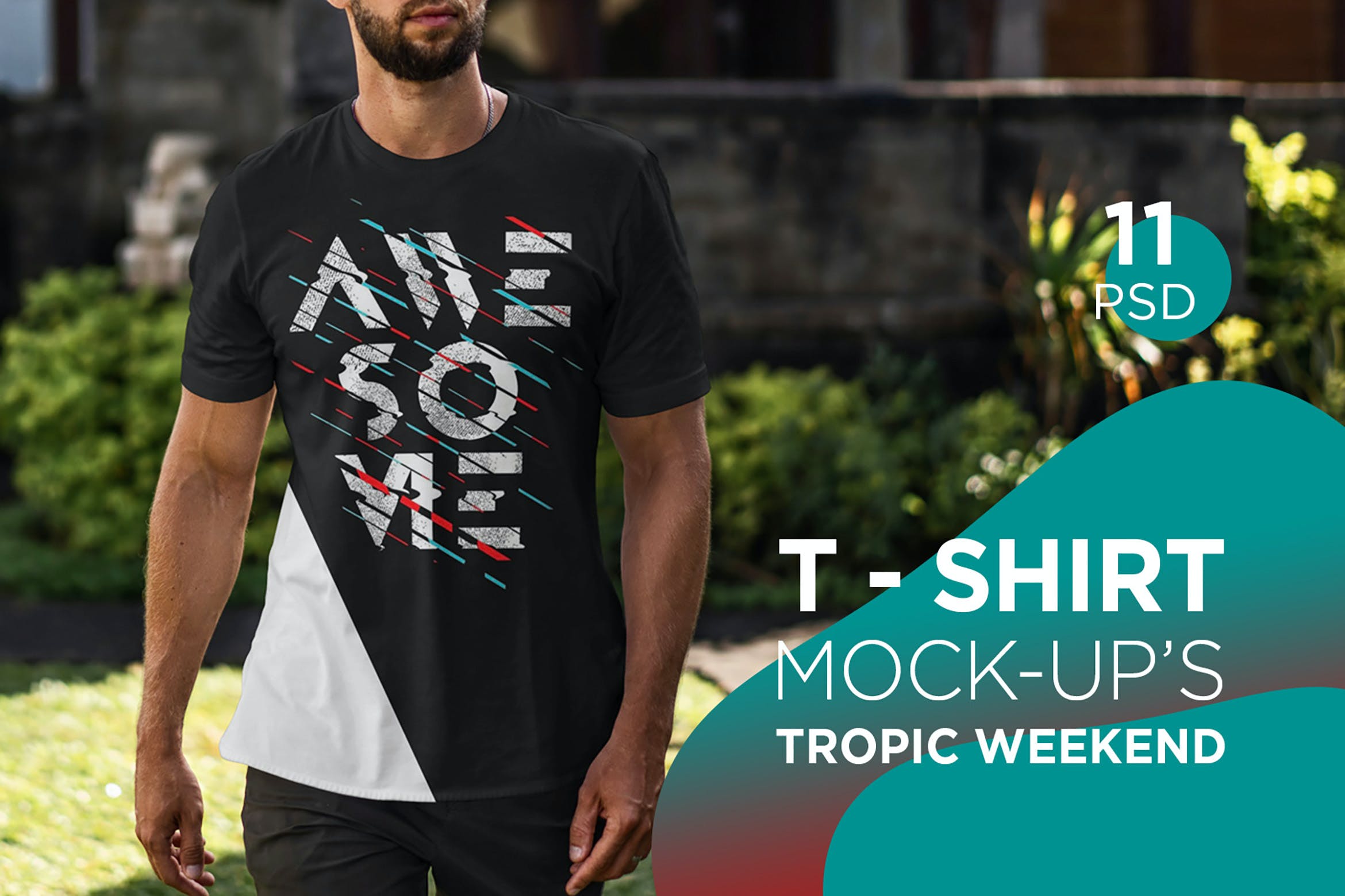 11款男士T恤半袖印花设计样机模板 T-Shirt Mockup Tropic Weekend_img_2